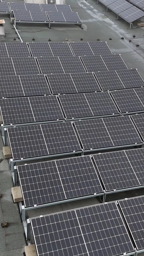 Vertical Aerial Forward Flight Over Rooftop Solar Panels Stock Footage 323965868