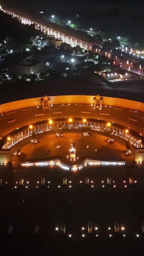Vertical Aerial Night View of Ambedkar Memorial Park Lucknow India Stock Footage 332325005