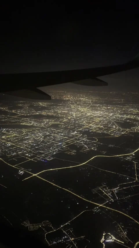 Vertical aerial night view of Shanghai from an airplane. Stock Footage 333470471