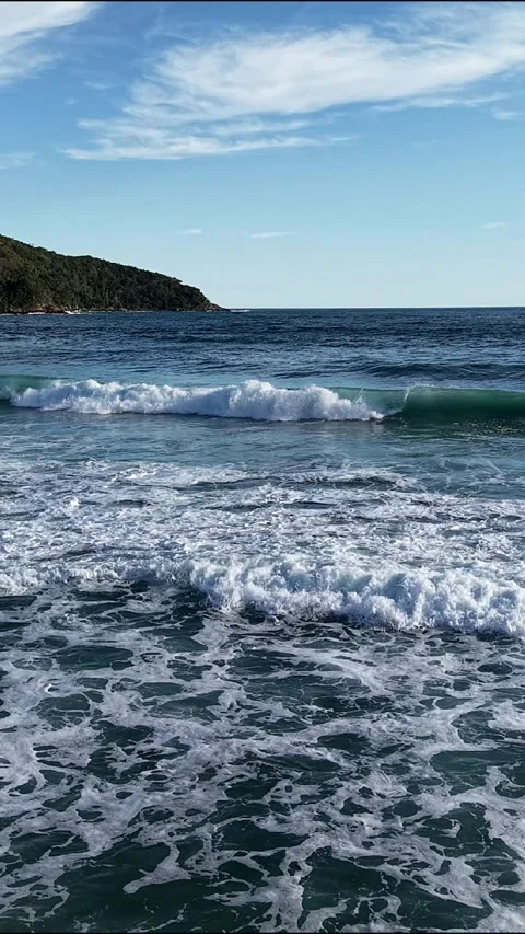 Vertical Aerial Ocean Waves Along Tropical Coastline Vídeo Stock 340531443