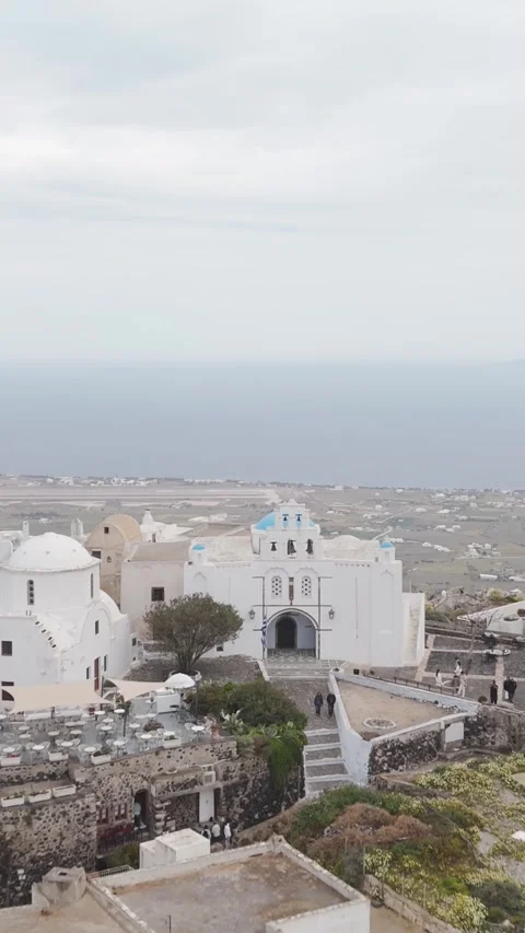 Vertical Aerial Pull Back of Agia Theodosia Church in Pyrgos Stock Footage 340114985