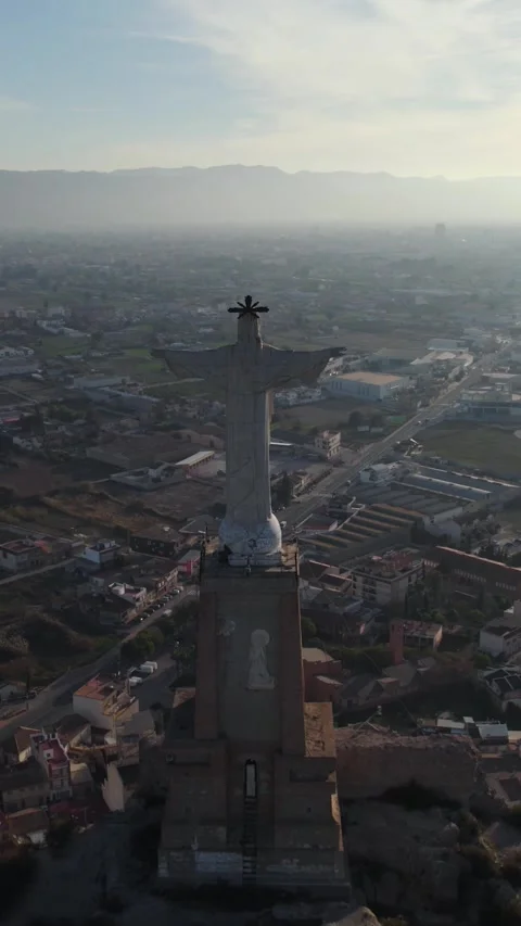 Vertical Aerial Pullback Over Christ of Monteagudo, Murcia Stock-Footage 331689839