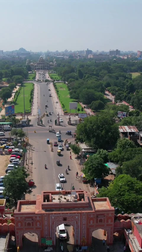 Vertical Aerial Shot of Bapu Bazaar Jaipur Rajasthan India Stock Footage 335267071
