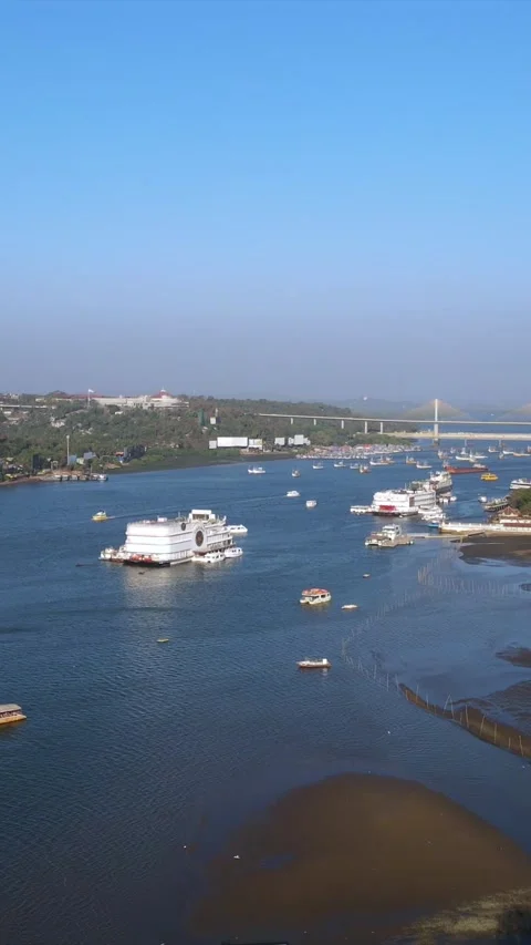 Vertical Aerial Shot of Big Daddy Casino Cruise Panjim Goa India Stock Footage 335266569