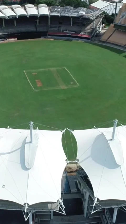 Vertical Aerial Shot of Empty Chepauk Stadium During COVID-19 Lockdown Stock Footage 330938940