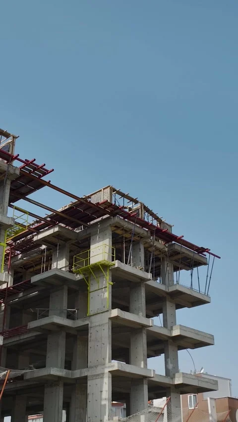Vertical Aerial Shot High Angle View of Building Frame and Structural Elements Stock Footage 341731223