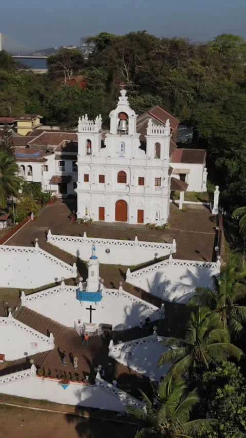 Vertical Aerial Shot of Immaculate Conception Church Panjim Goa India Stock Footage 335266710