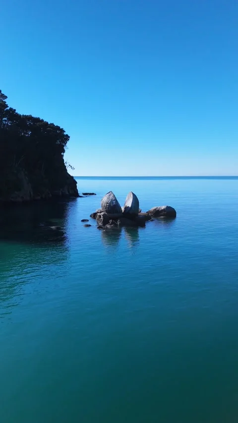 Vertical Aerial of Split Apple Rock Tasman Bay Vídeo Stock 334000282