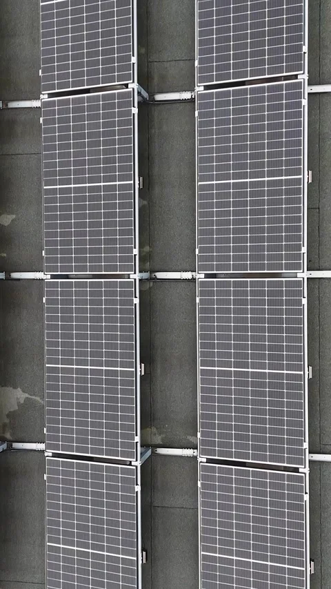 Vertical Aerial Top-Down Rooftop Solar Panels Stock Footage 323965816