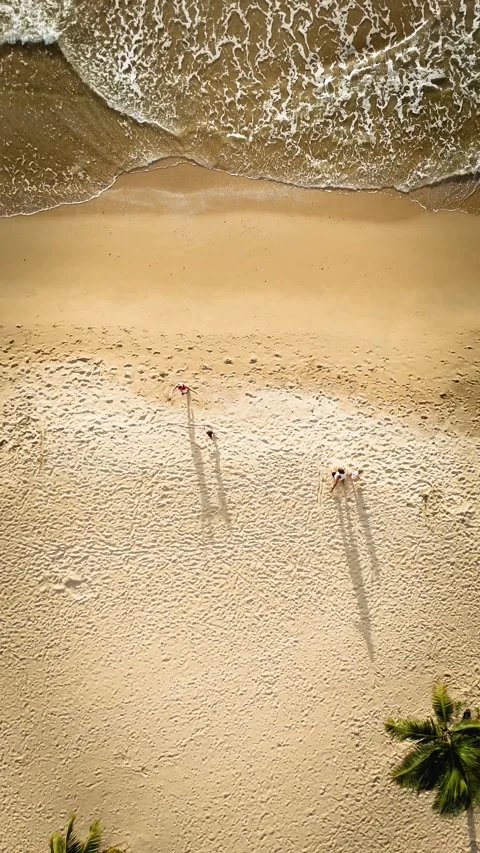 Vertical Aerial Top-Down View of People on Tropical Beach - Vietnam Video stock 321637663