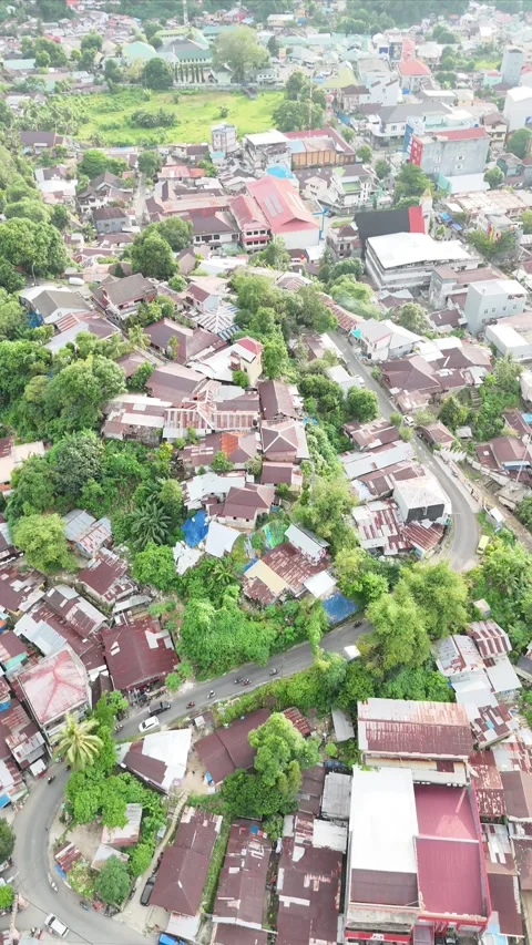 Vertical aerial video landscape in city of music Ambon 5 Stock Footage 305046653