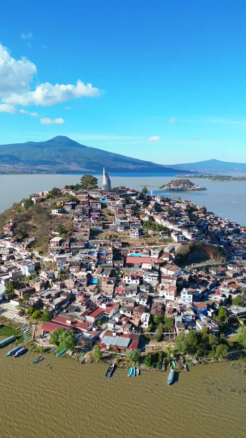 Vertical Aerial Video Showcasing the Janitzio Island in Lake Patzcuaro Stock Footage 246636162