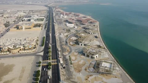 Vertical Aerial View of Al Khobar Bayfront Coastline and Reclamation Project Stock Footage 335292758