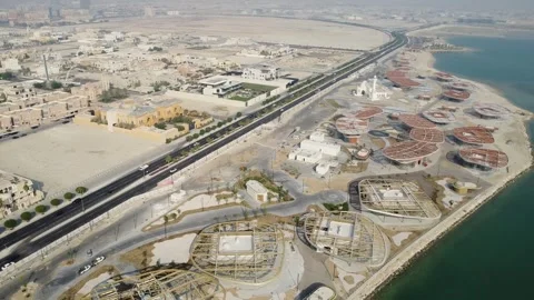 Vertical Aerial View of Al Khobar Bayfront Coastline and Reclamation Project Stock Footage 335292819