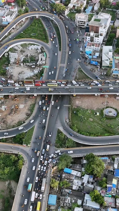 Vertical Aerial View of Anna Nagar Flyover Chennai India Видео 336843544