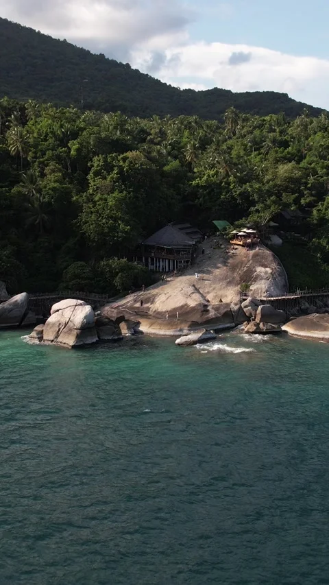 Vertical Aerial View of Bambu - a Tropical Coastal in Koh Phangan,Thailand. Stock Footage 309681555