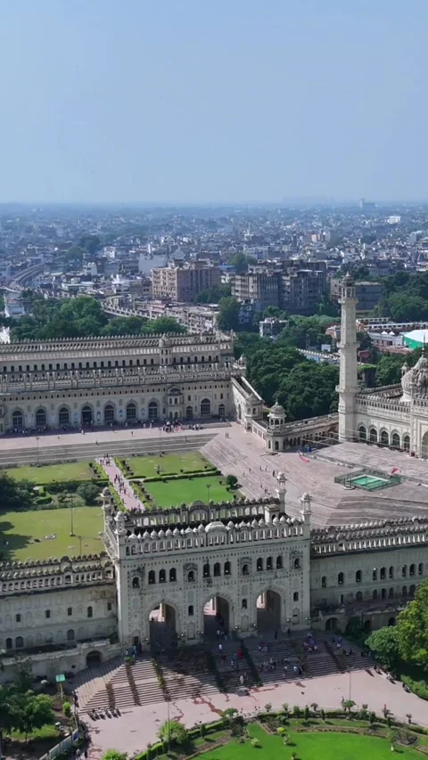 Vertical Aerial View of Bara Imambara Husainabad Lucknow India Stock-Footage 332326157