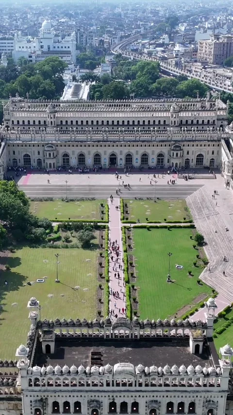 Vertical Aerial View of Bara Imambara Husainabad Lucknow India Video stock 332326273