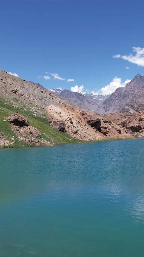 Vertical Aerial View of Bikers at Deepak Tal Lake Ladakh India Stock Footage 335267547