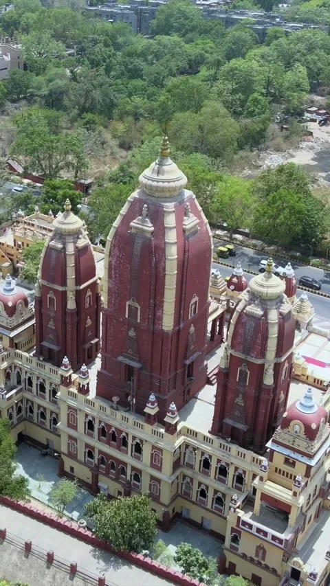 Vertical Aerial View of Birla Mandir Lakshmi Narayan Temple Delhi India Stock-Footage 331559922
