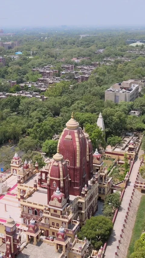 Vertical Aerial View of Birla Mandir Lakshmi Narayan Temple Delhi India Video stock 331559927