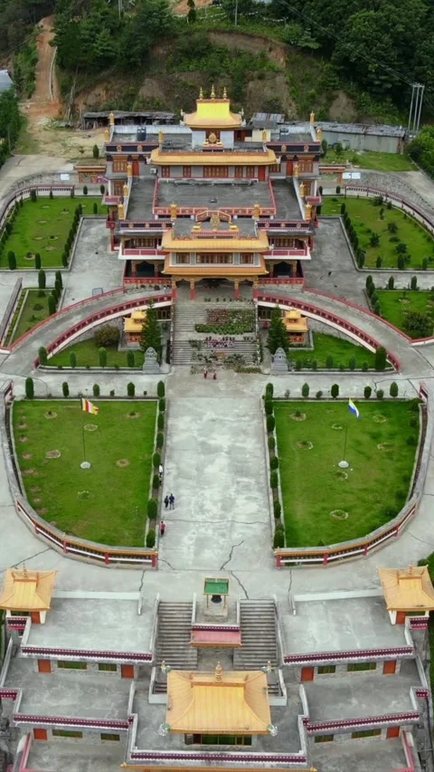 Vertical Aerial View of Buddhist Monastery in Dirang Arunachal Pradesh Video stock 335505112