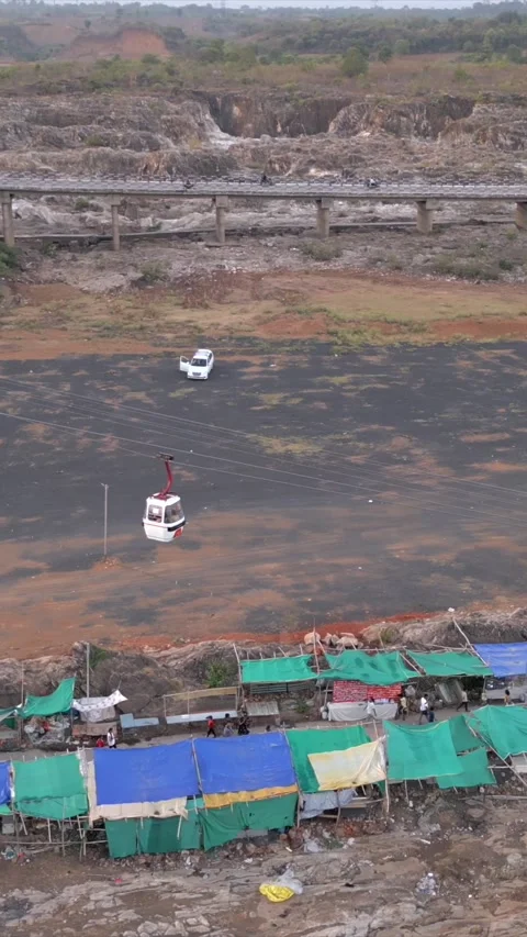 Vertical Aerial View of Cable Car, Bhedaghat, Jabalpur, Madhya Pradesh Stock-Footage 340779927