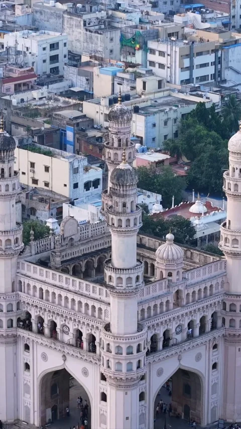 Vertical Aerial View of Charminar Monument Hyderabad Video stock 330718529