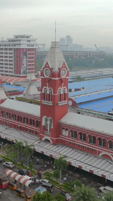 Vertical Aerial View of Chennai Central Railway Station Tamil Nadu Video stock 335000131