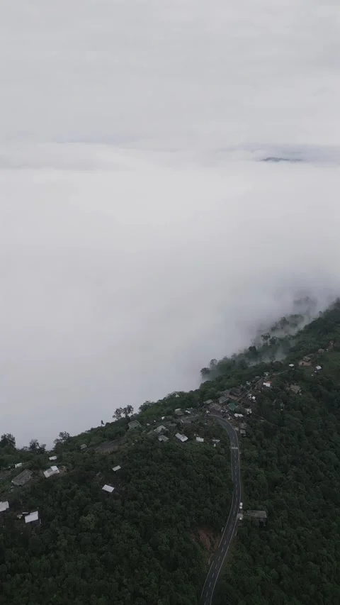 Vertical Aerial View of Cloud Covered Hills in Meghalaya Видео 339883551