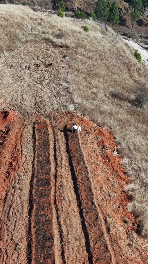 Vertical Aerial View of Construction Work at a Rural Site in India Video stock 348834077