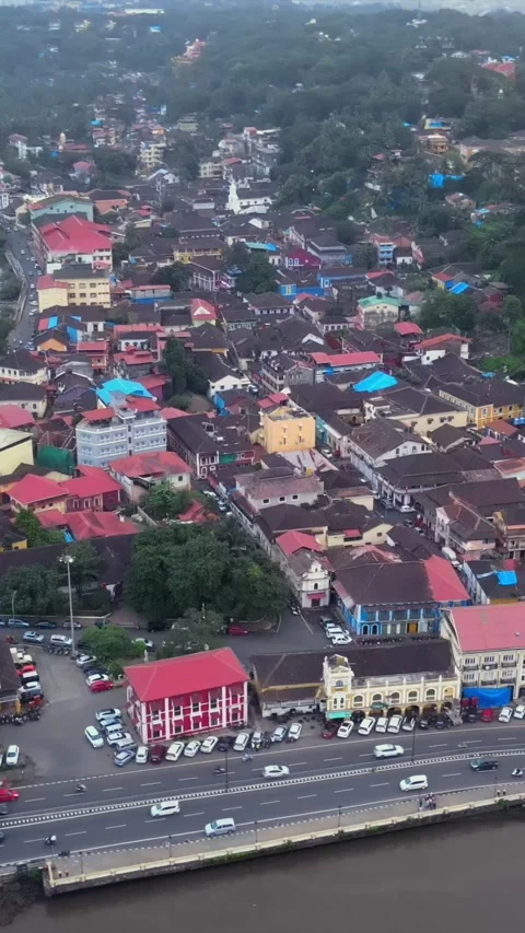 Vertical Aerial View of Ferry Crossing Mandovi River Goa India Video stock 335505268