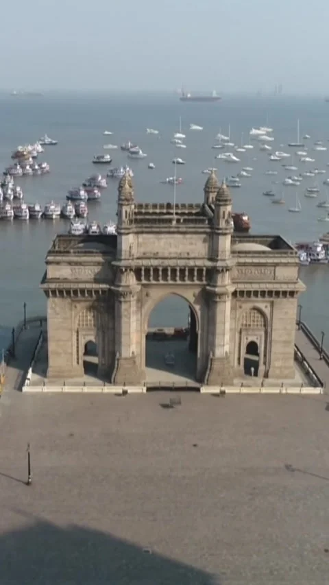 Vertical Aerial View of Gateway of India During COVID 19 Lockdown Stock Footage 330718147