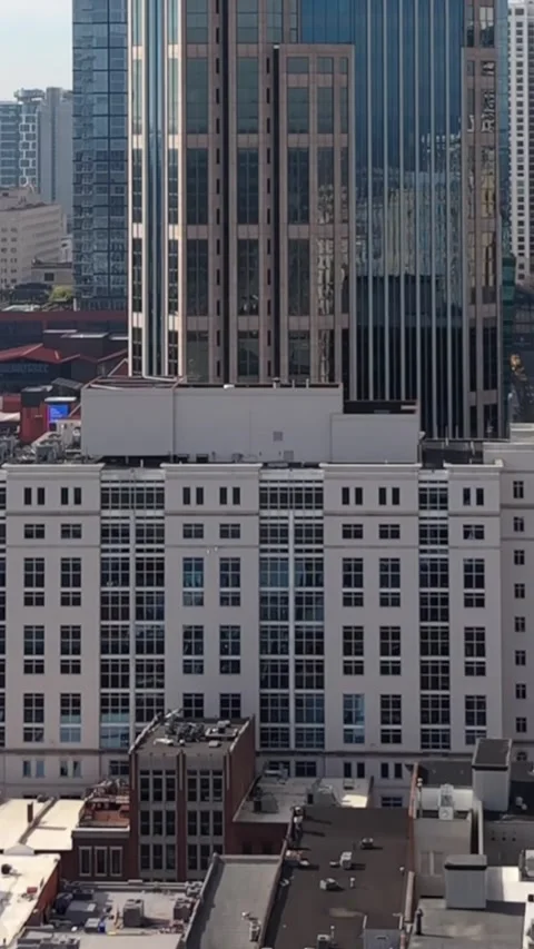 Vertical aerial view of H5 Data Centers Building in downtown Nashville Stock Footage 339150589
