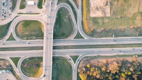Vertical Aerial View of Highway Intersection, Kaunas, Lithuania Video stock 89096506