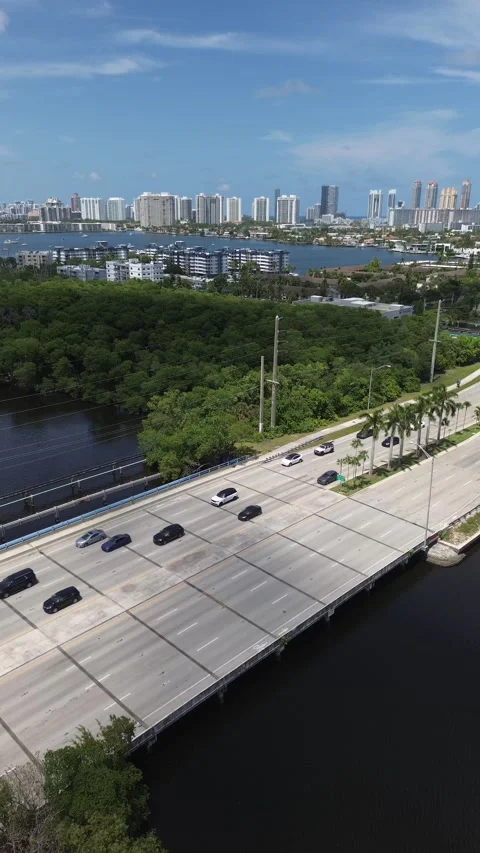 Vertical Aerial View - Highway Over Mangroves, Miami Stock Footage 340533214