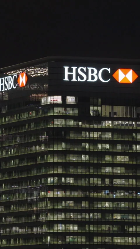 Vertical aerial view of HSBC global headquarters Stock Footage 325962986