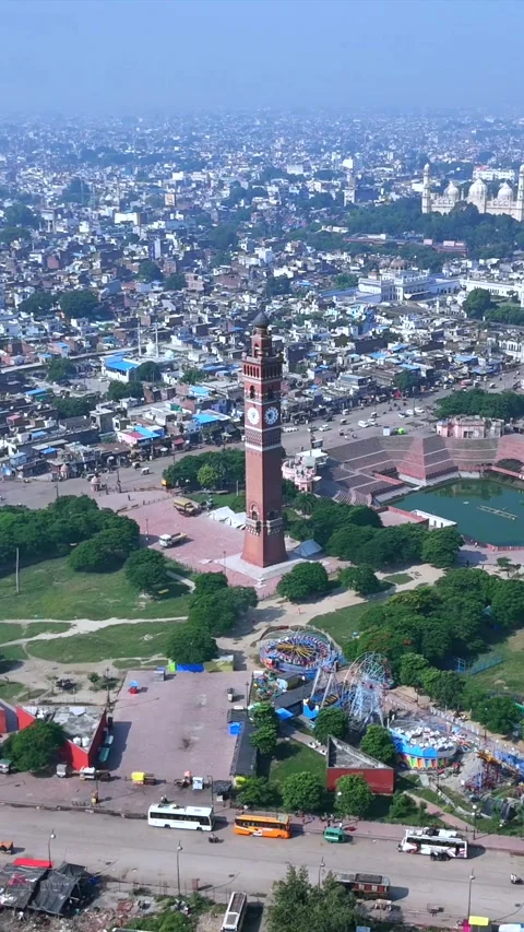 Vertical Aerial View of Husainabad Clock Tower Lucknow India Video stock 332328062