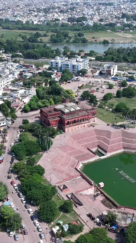 Vertical Aerial View of Husainabad Monuments in Lucknow India Stock Footage 332328655