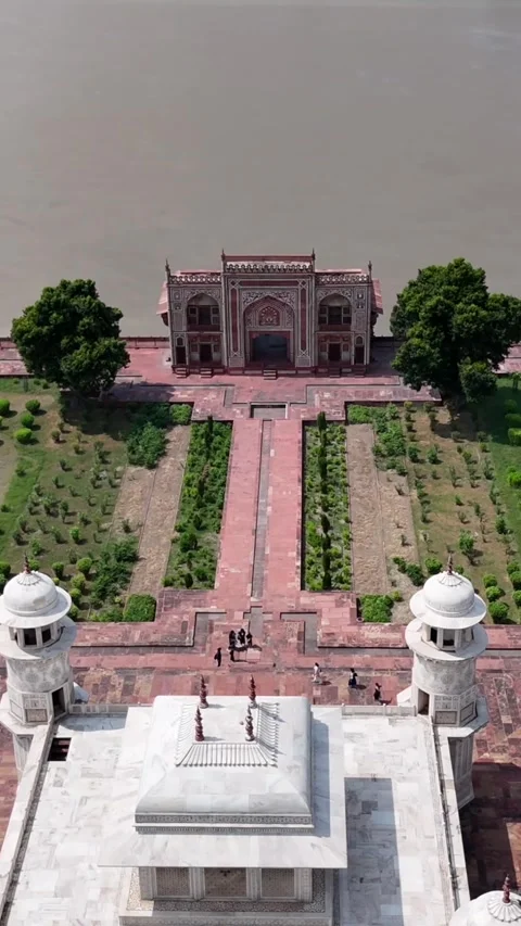 Vertical Aerial View of Itmad ud Daulah Tomb in Agra India Video stock 332546940