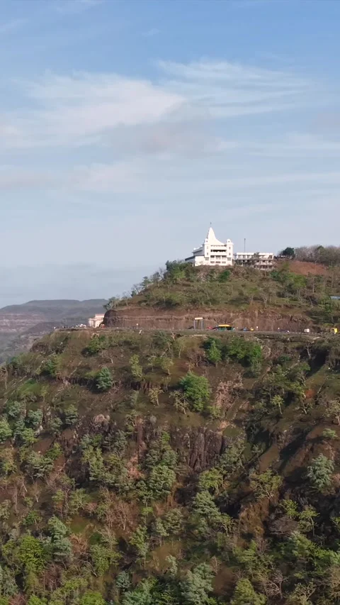 Vertical Aerial View of Jam Gate and Hilltop Temple Mhow Madhya Pradesh Video stock 346288364
