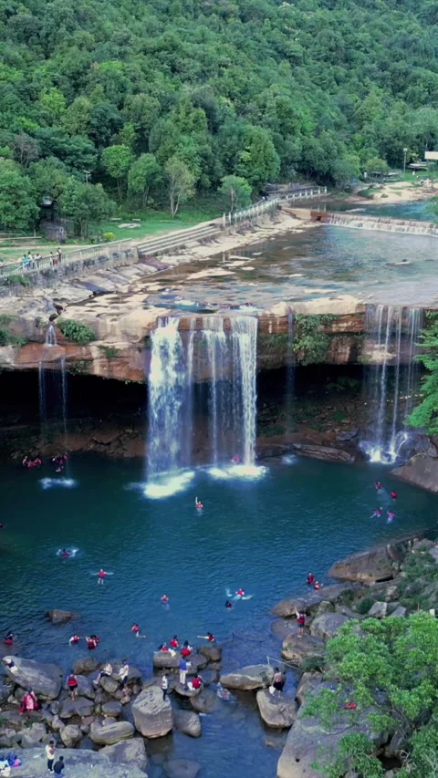 Vertical Aerial View of Krang Suri Waterfall, Meghalaya, India Video stock 340597740