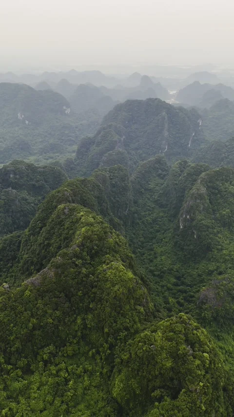 Vertical aerial view of limestone mountains in Trang An, Vietnam – 4K Stock Footage 325040516