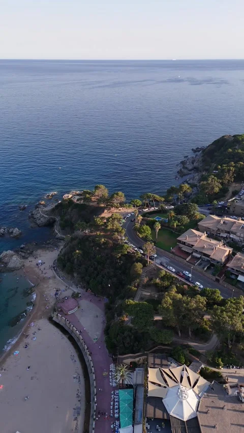 Vertical Aerial View of Lloret de Mar Coast Costa Brava Spain 스톡 동영상 341293052