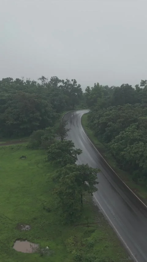 Vertical Aerial View of Lush Green Hills and Winding Roads in Ratnagiri Stock Footage 345210330