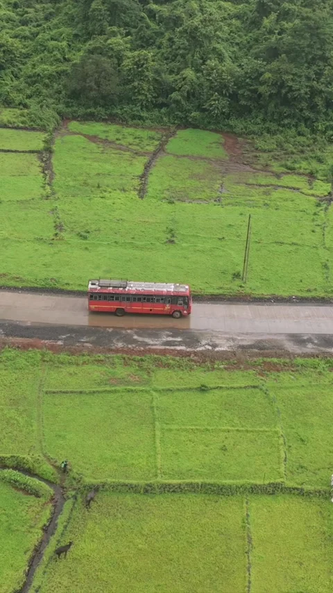 Vertical Aerial View of Lush Green Hills and Winding Roads in Ratnagiri Stock Footage 345210807