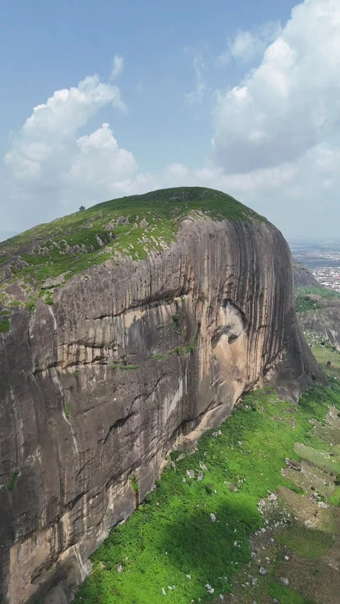 Vertical aerial view of a massive granite rock formation Stock-Footage 345449891