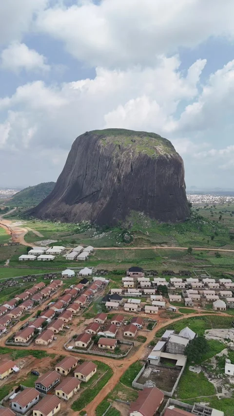 Vertical aerial view of a massive granite rock formation Stock Footage 345452196