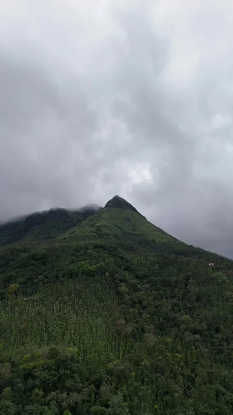 Vertical Aerial View of Misty Mountain Landscape in Karnataka 库存影片 333607502
