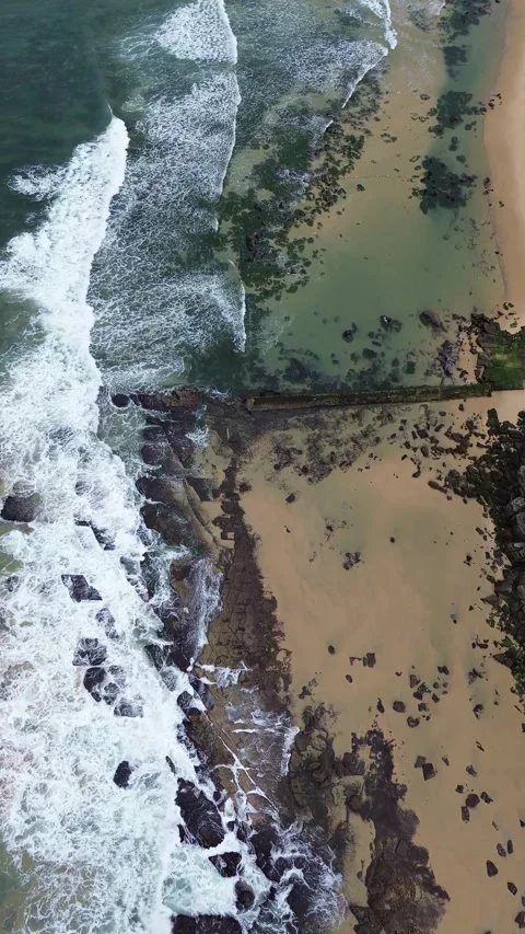 Vertical Aerial View Over Bar Beach in Newcastle Stock Footage 313767844